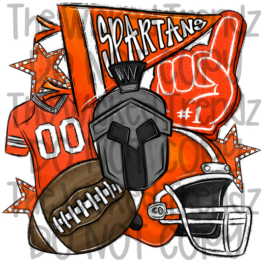Spartans Orange Football Team Mascot Digital Design
