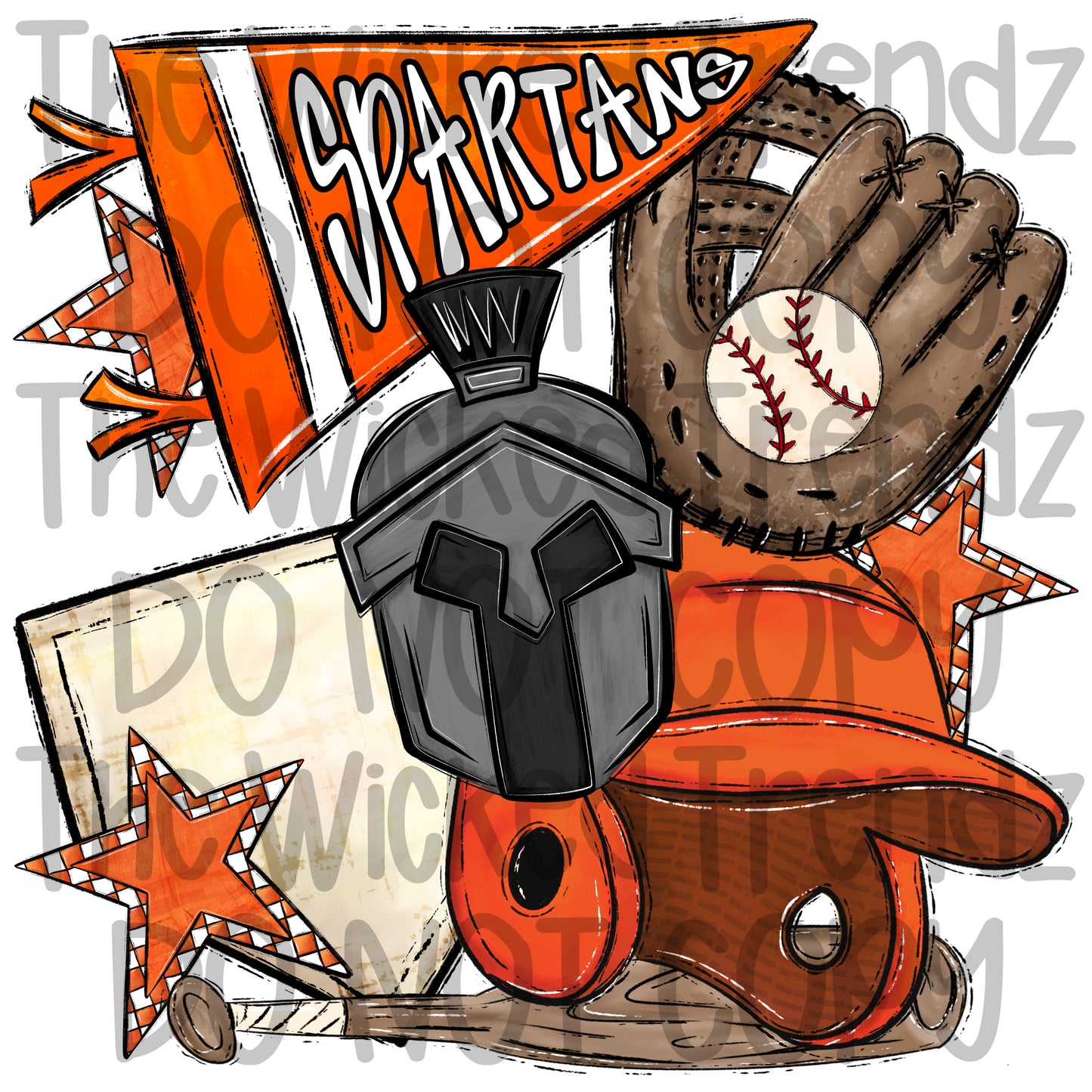 Spartans Orange Baseball Team Mascot Digital Design