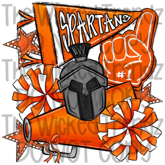 Spartans Orange Cheer Cheerleading Cheerleader Mascot Digital Design Spirit Shirt Design