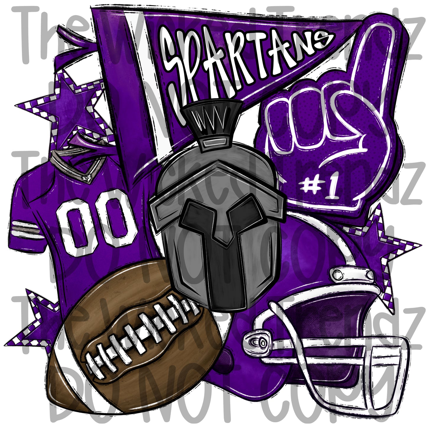 Spartans Purple Football Mascot Digital Design