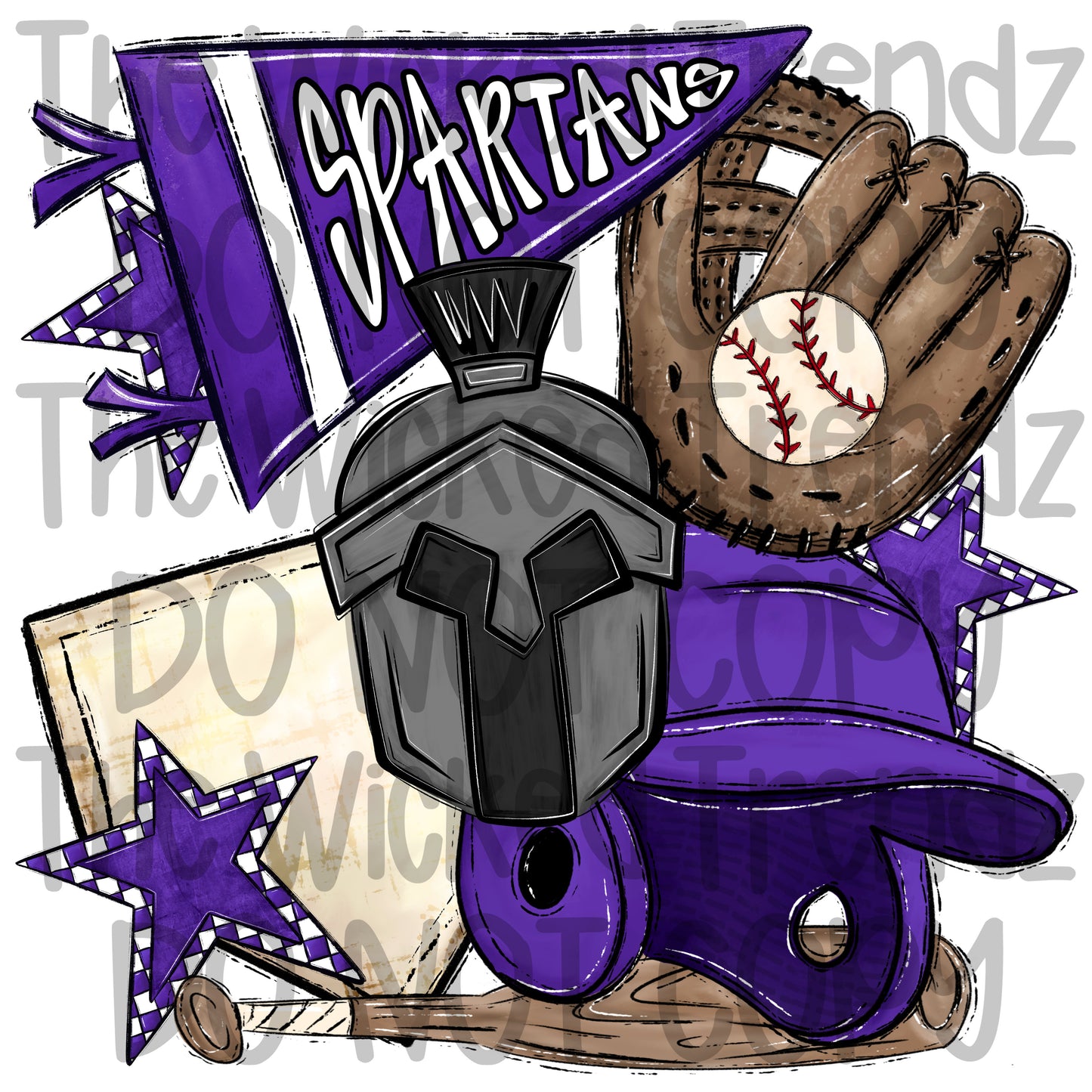 Spartans Purple Baseball Team Mascot Digital Design