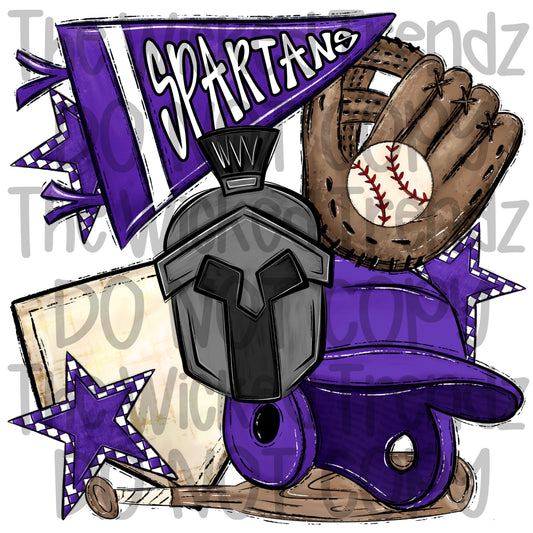 Spartans Purple Baseball Team Mascot Digital Design