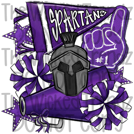 Spartans Purple Cheer Cheerleading Cheerleader Mascot Digital Design Spirit Shirt Design