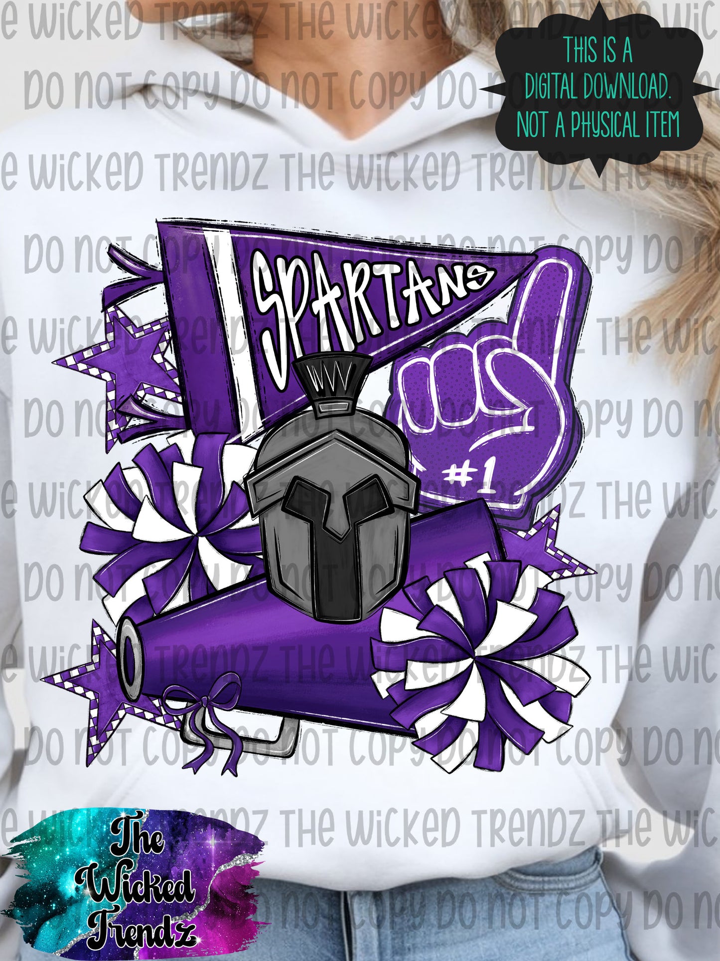 Spartans Purple Cheer Cheerleading Cheerleader Mascot Digital Design Spirit Shirt Design
