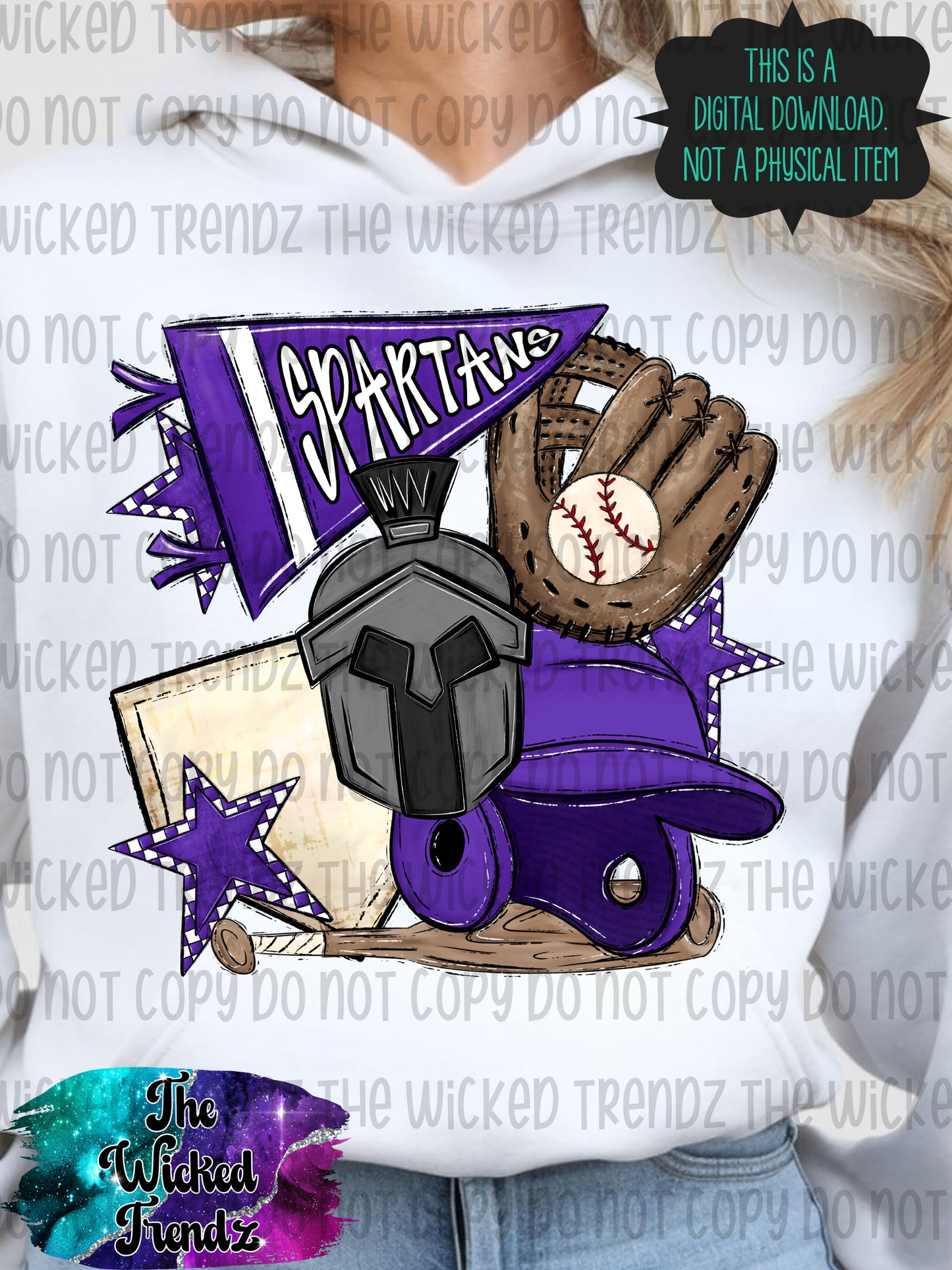 Spartans Purple Baseball Team Mascot Digital Design