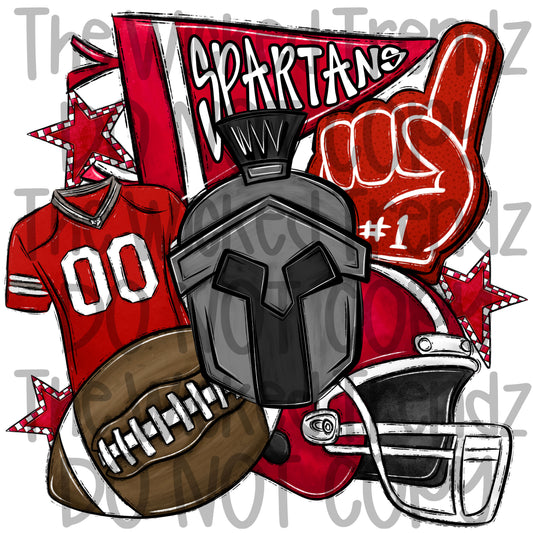 Spartans Red Football Team Mascot Digital Design