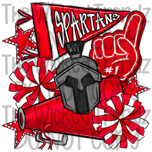 Spartans Red Cheer Cheerleading Cheerleader Mascot Digital Design Spirit Shirt Design