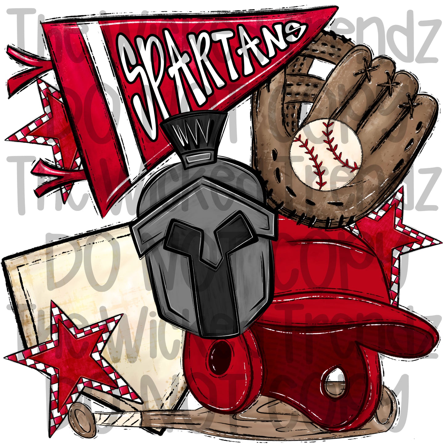 Spartans Red Baseball Team Mascot Digital Design