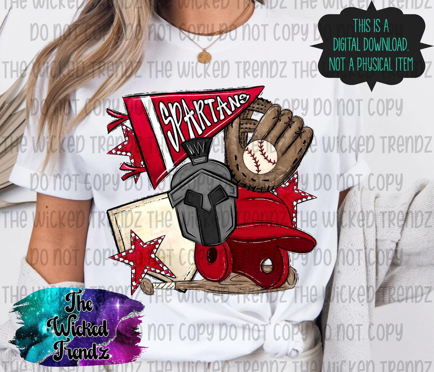 Spartans Red Baseball Team Mascot Digital Design