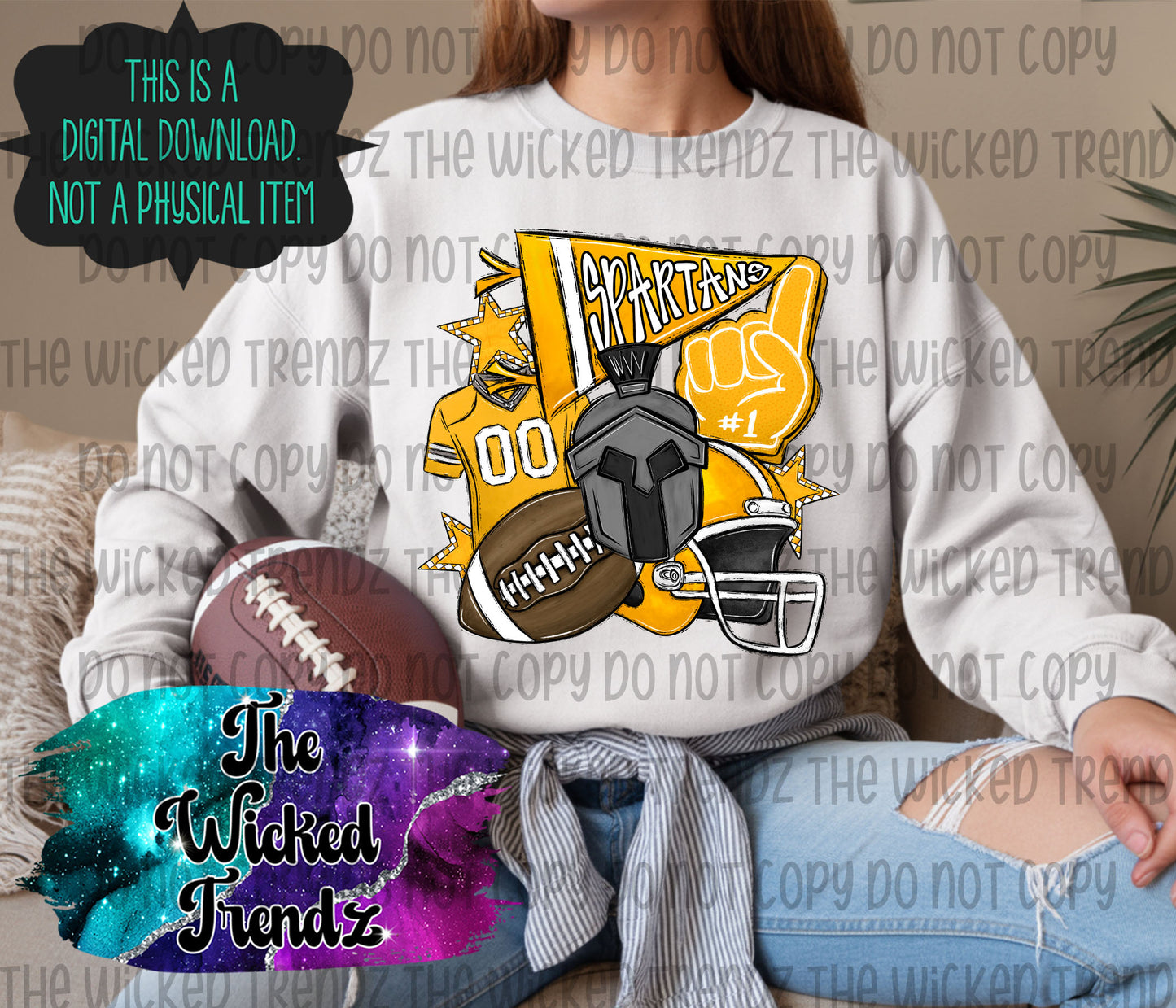 Spartans Yellow Football Mascot Digital Design