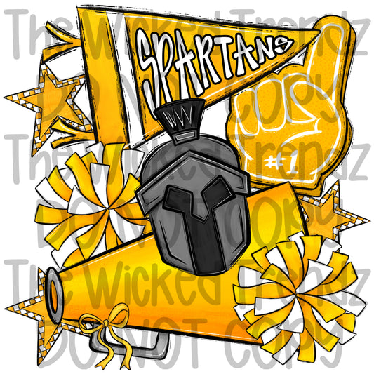 Spartans Yellow Cheer Cheerleading Cheerleader Mascot Digital Design Spirit Shirt Design