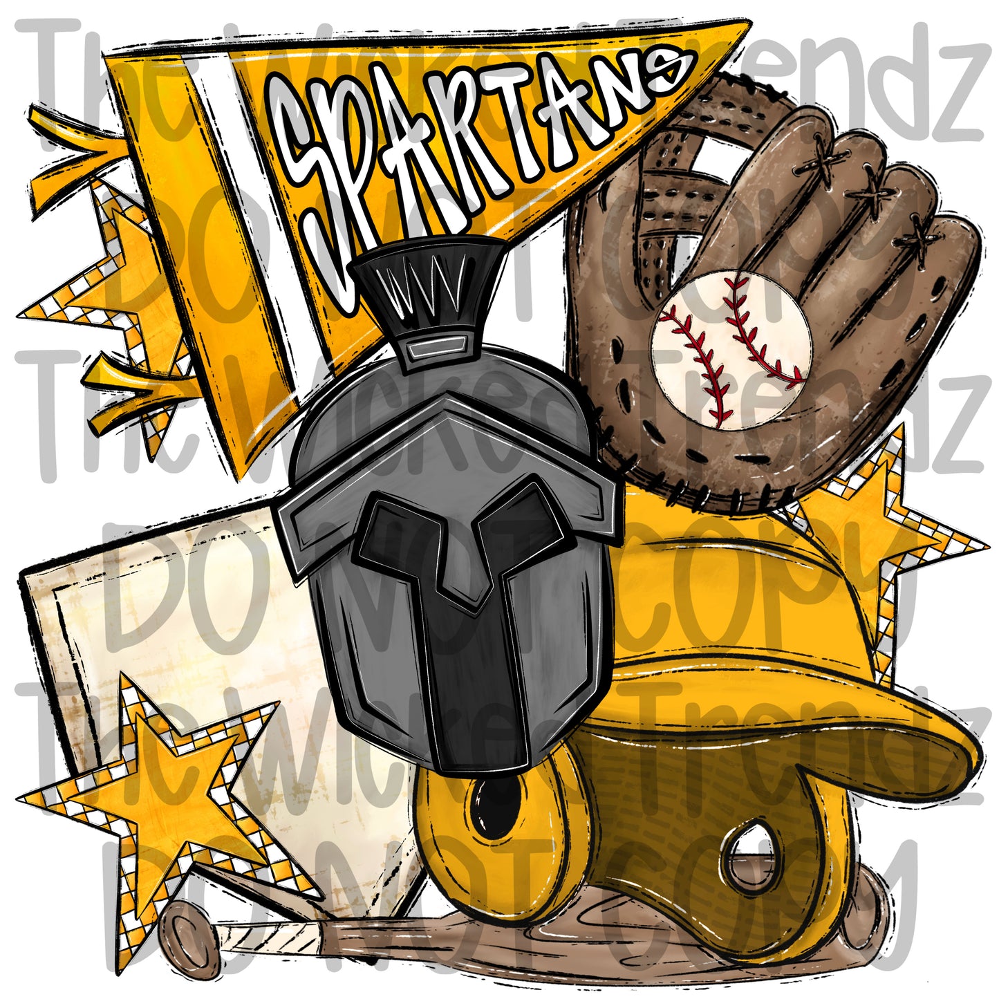 Spartans Yellow Baseball Team Mascot Digital Design