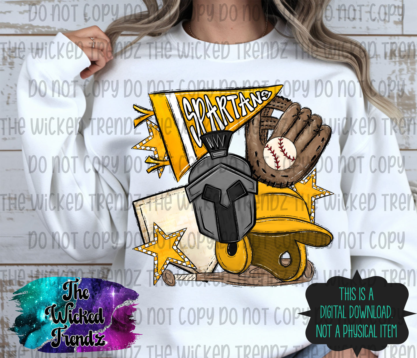 Spartans Yellow Baseball Team Mascot Digital Design