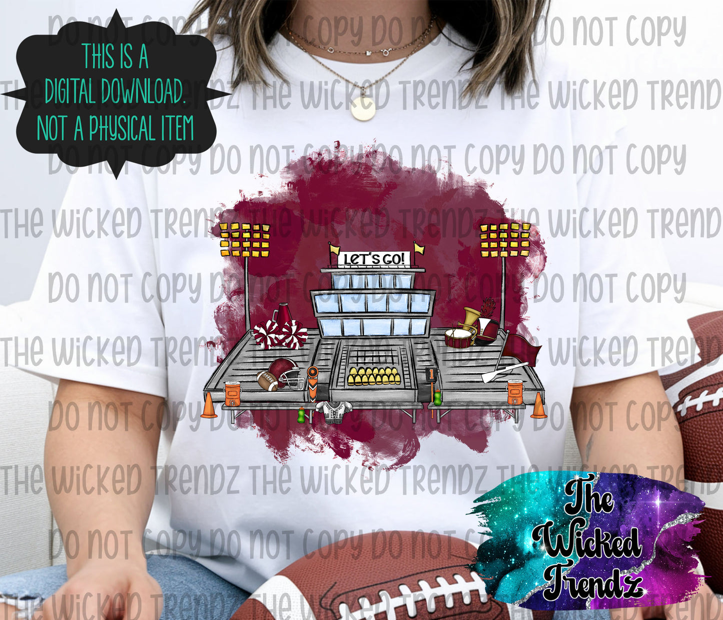 Maroon Stadium Football Cheer Team Band Digital Design