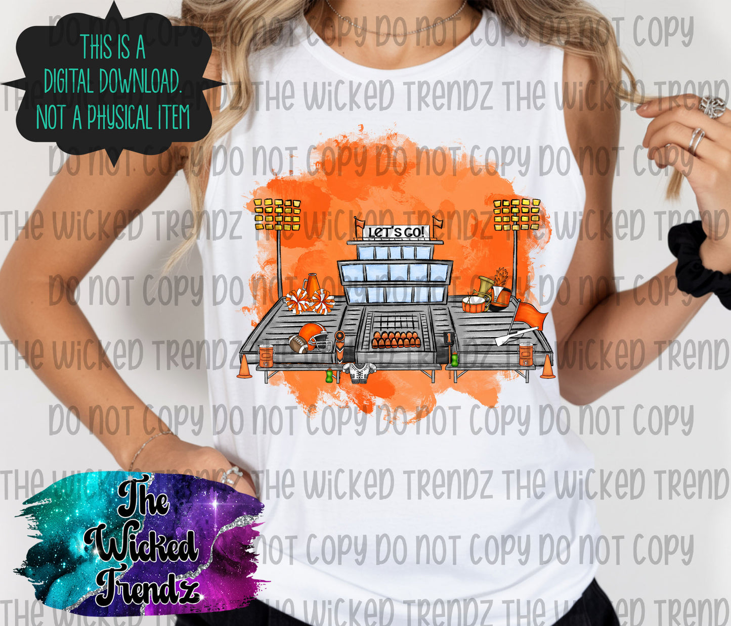 Orange Stadium Football Cheer Team Band Digital Design
