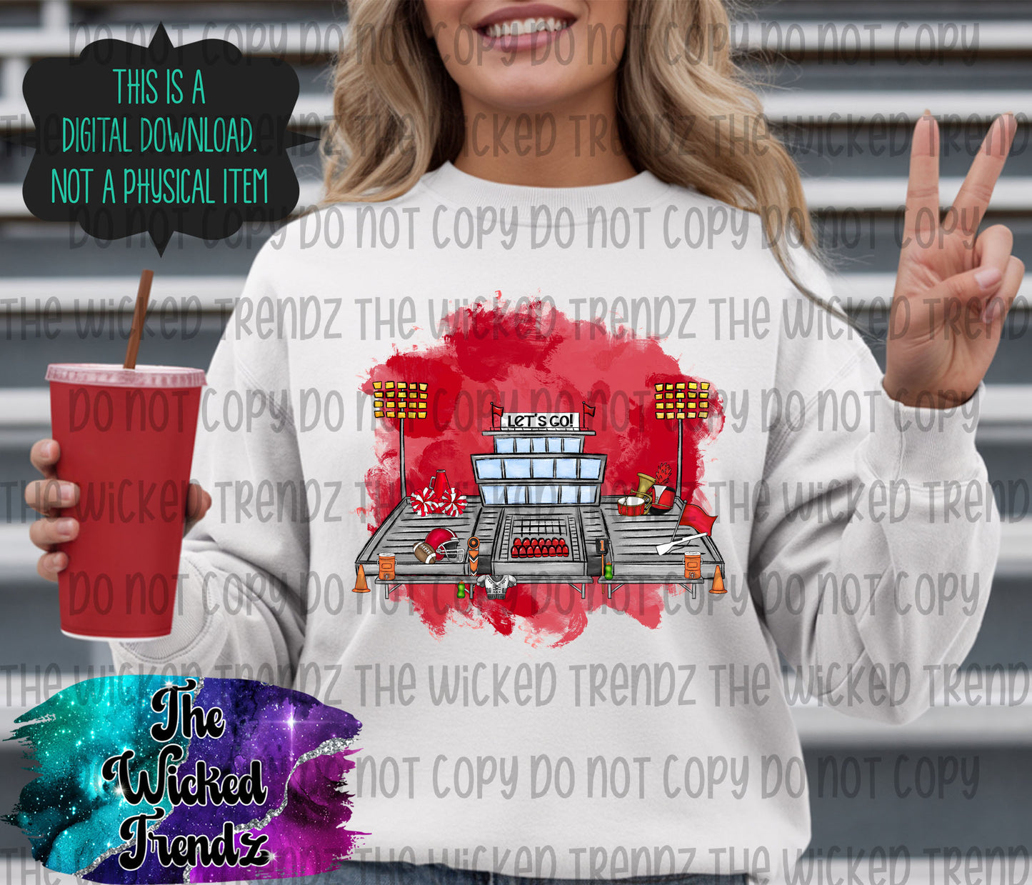 Red Stadium Football Cheer Team Band Digital Design