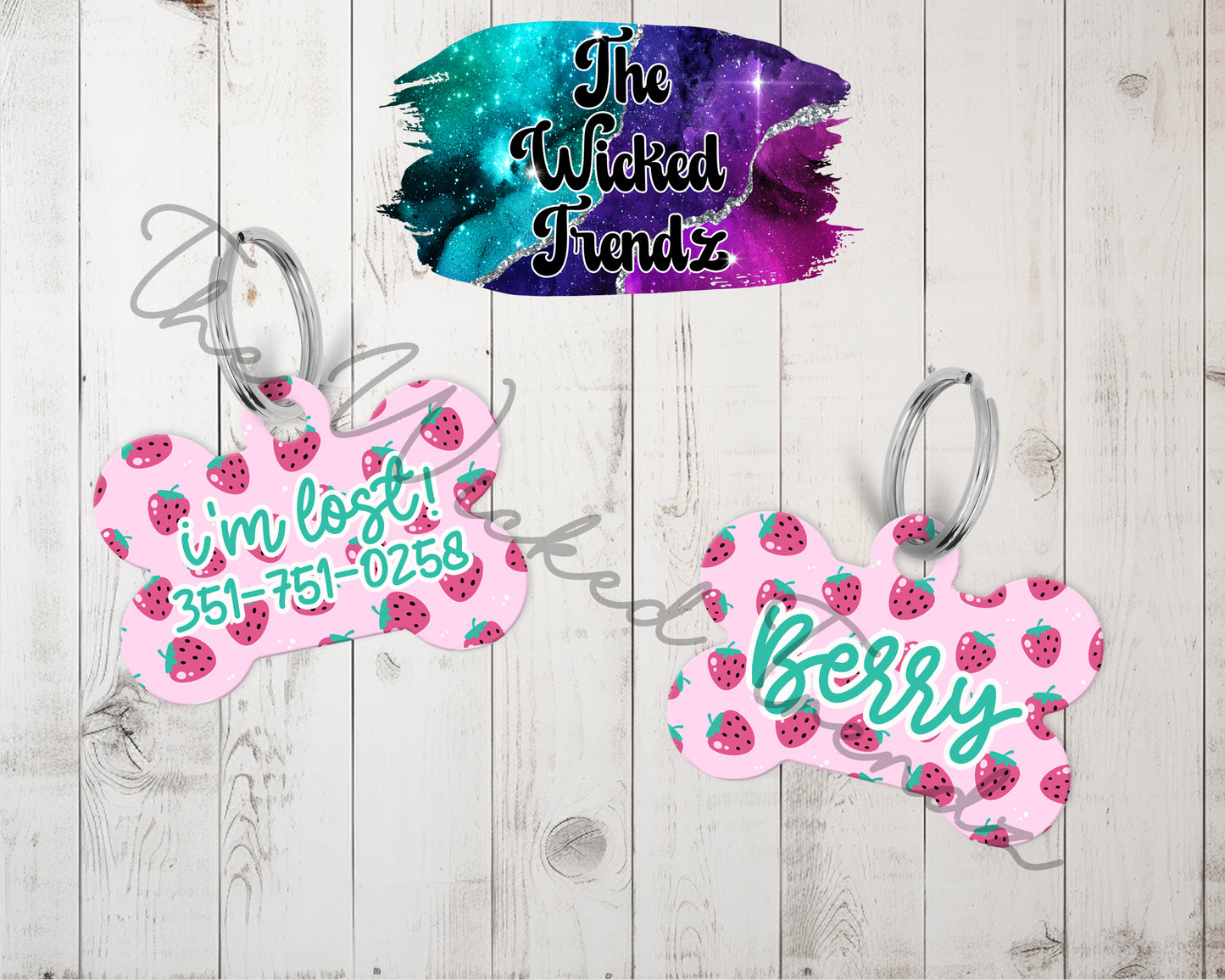 Strawberry Pink New Puppy Pet ID Dog Tag Personalized Custom Dog Name Phone Number