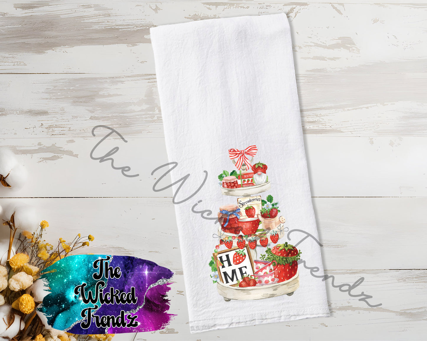 Strawberries Tier Tray Strawberry Kitchen Decor Tea Towel Kitchen Towel Flour Sack Towel