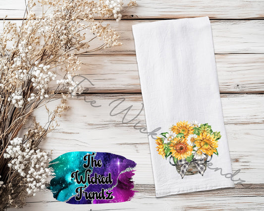 Sunflowers Basket Floral Sunflower Kitchen Tea Towel Kitchen Towel Flour Sack Towel