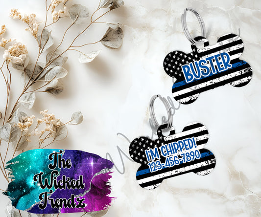 Back The Blue Thin Blue Line K-9 Police Officer Puppy Pet ID Dog Tag Personalized Custom Dog Name Phone Number