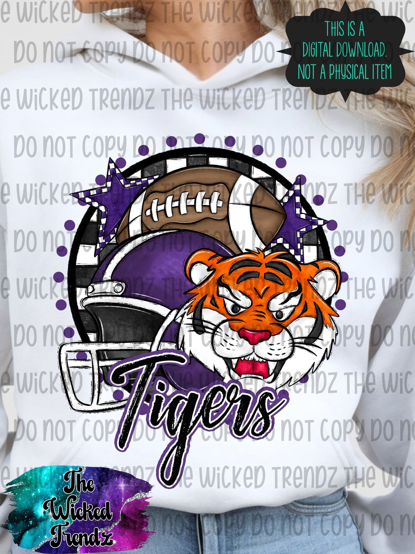 Tigers Purple Mascot Football Digital Design