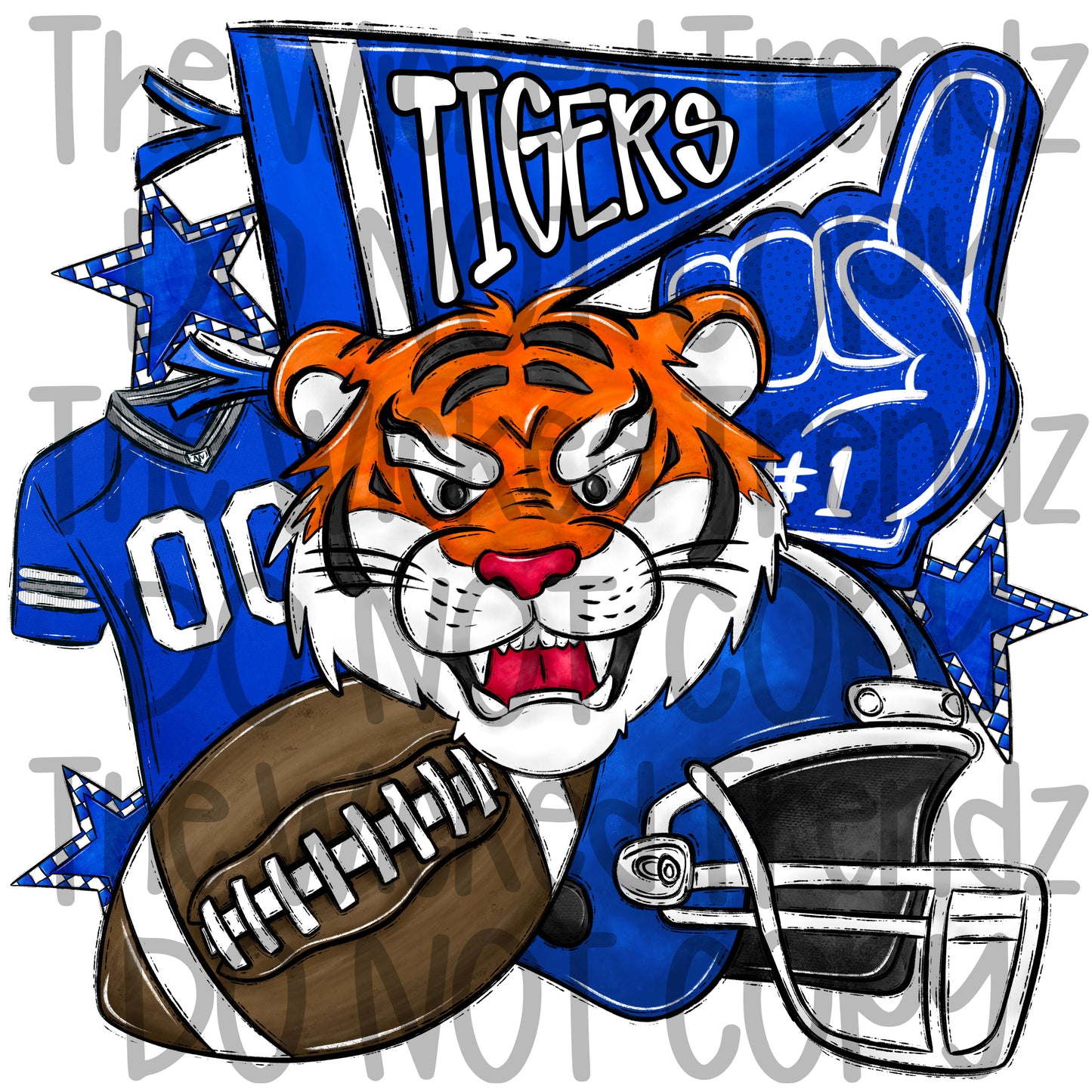 Tigers Blue Football Mascot Digital Design
