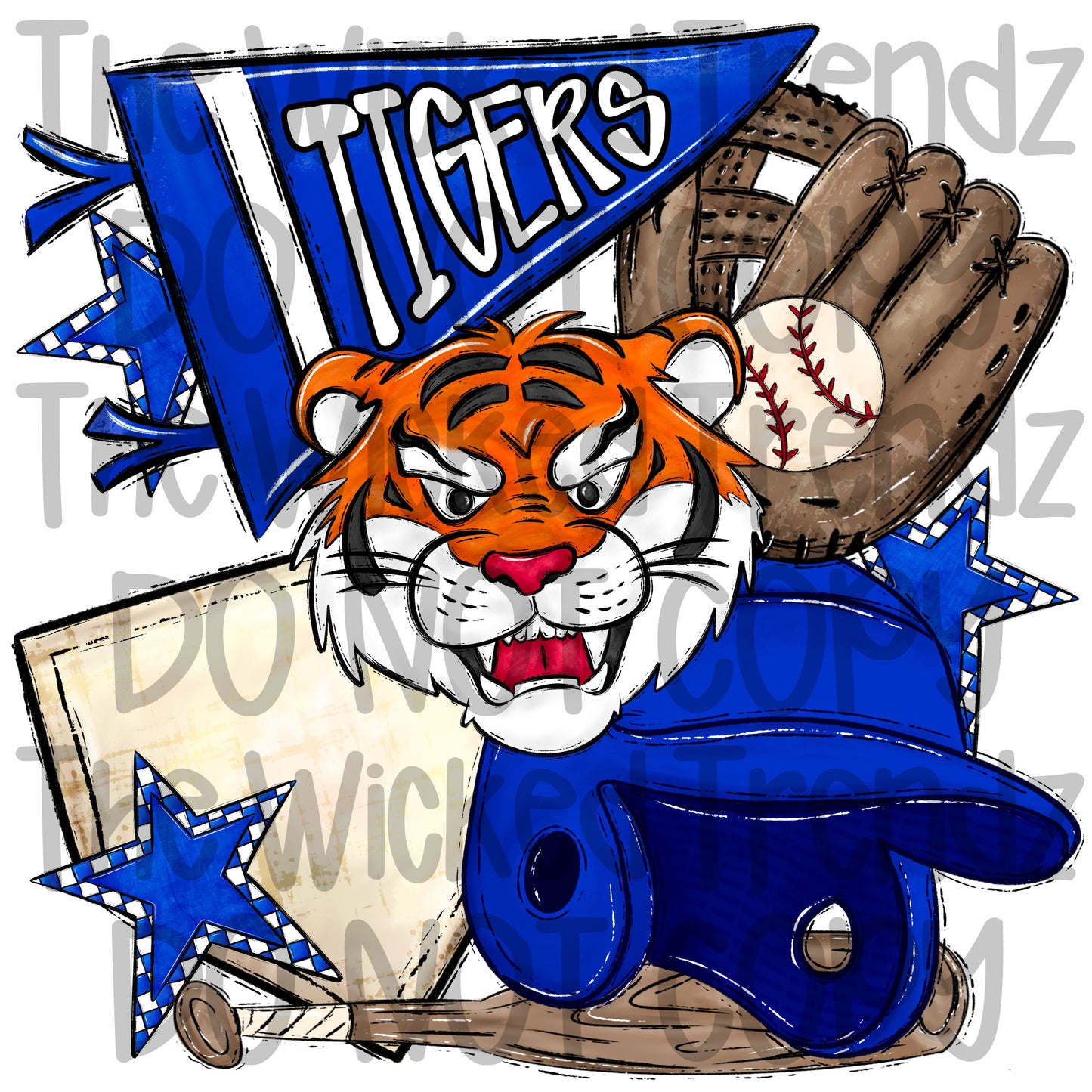Tigers Blue Baseball Team Mascot Digital Design