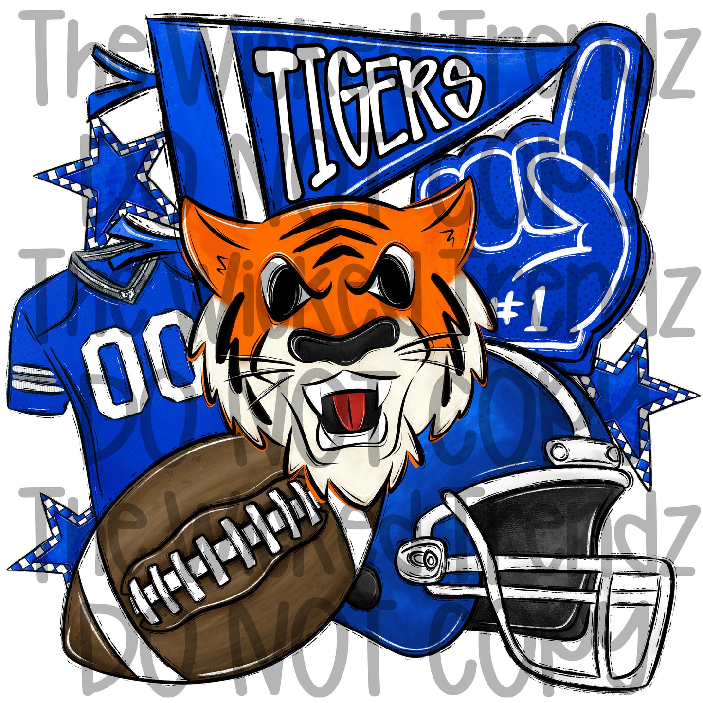 Tigers Blue Football Mascot Digital Design