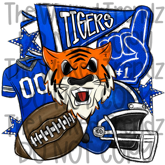 Tigers Blue Football Team Mascot Digital Design