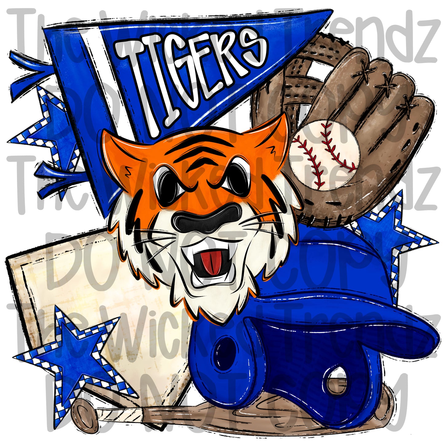 Tigers Blue Baseball Team Mascot Digital Design