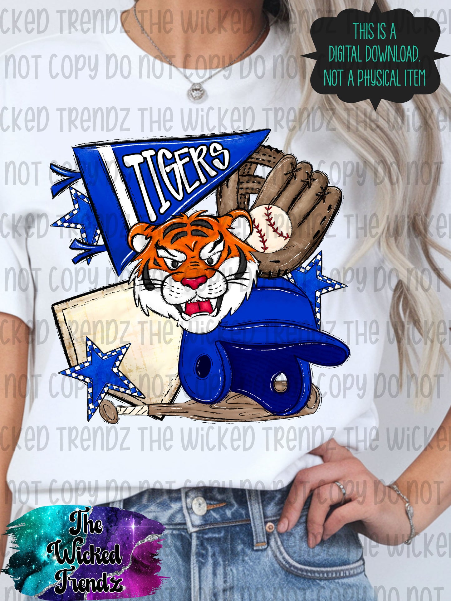 Tigers Blue Baseball Team Mascot Digital Design