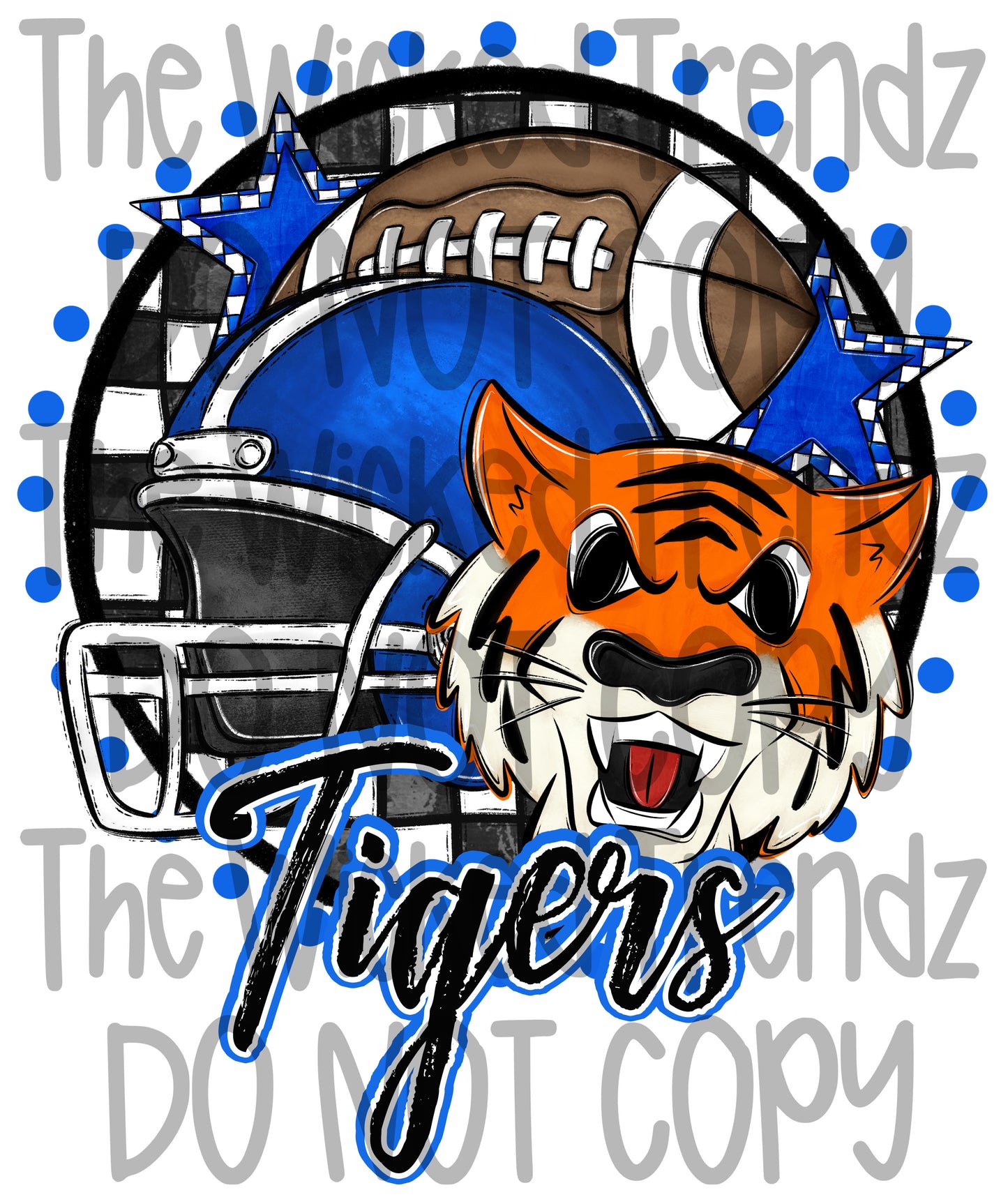 Tigers Blue Football Mascot Digital Design