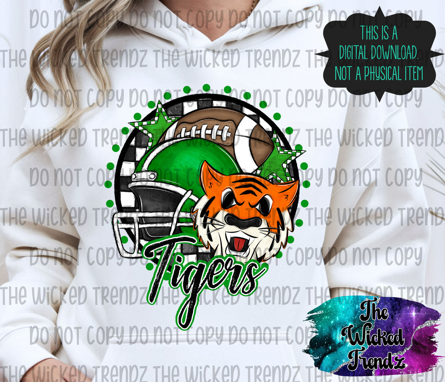Tigers Green Football Mascot Digital Design
