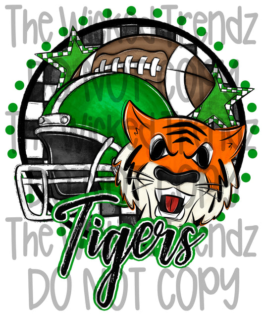Tigers Green Football Team Mascot Digital Design