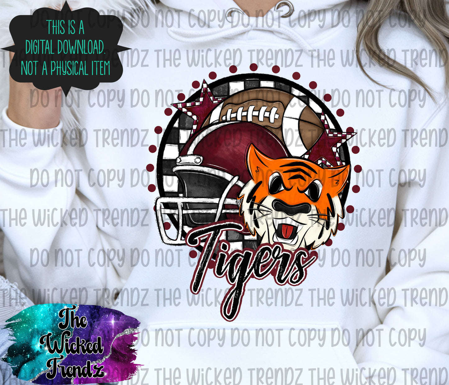 Tigers Maroon Football Mascot Digital Design