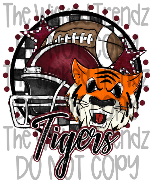 Tigers Maroon Football Team Mascot Digital Design
