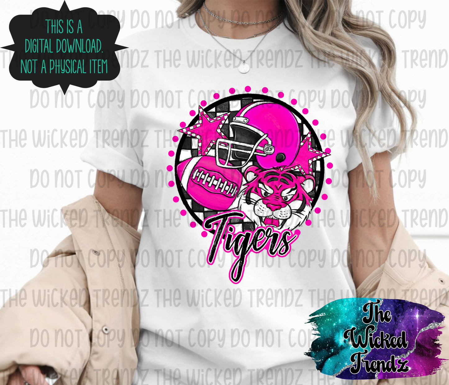Tigers Pink Out Football Cheer Mascot Digital Design October Awareness