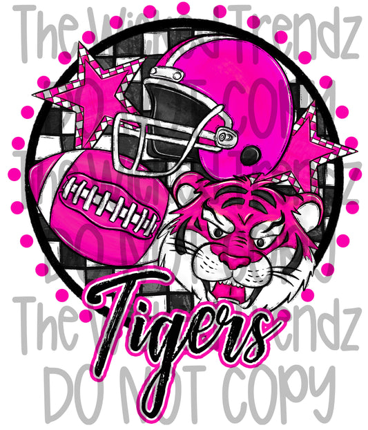 Tigers Pink Out Football Cheer Mascot Digital Design October Awareness