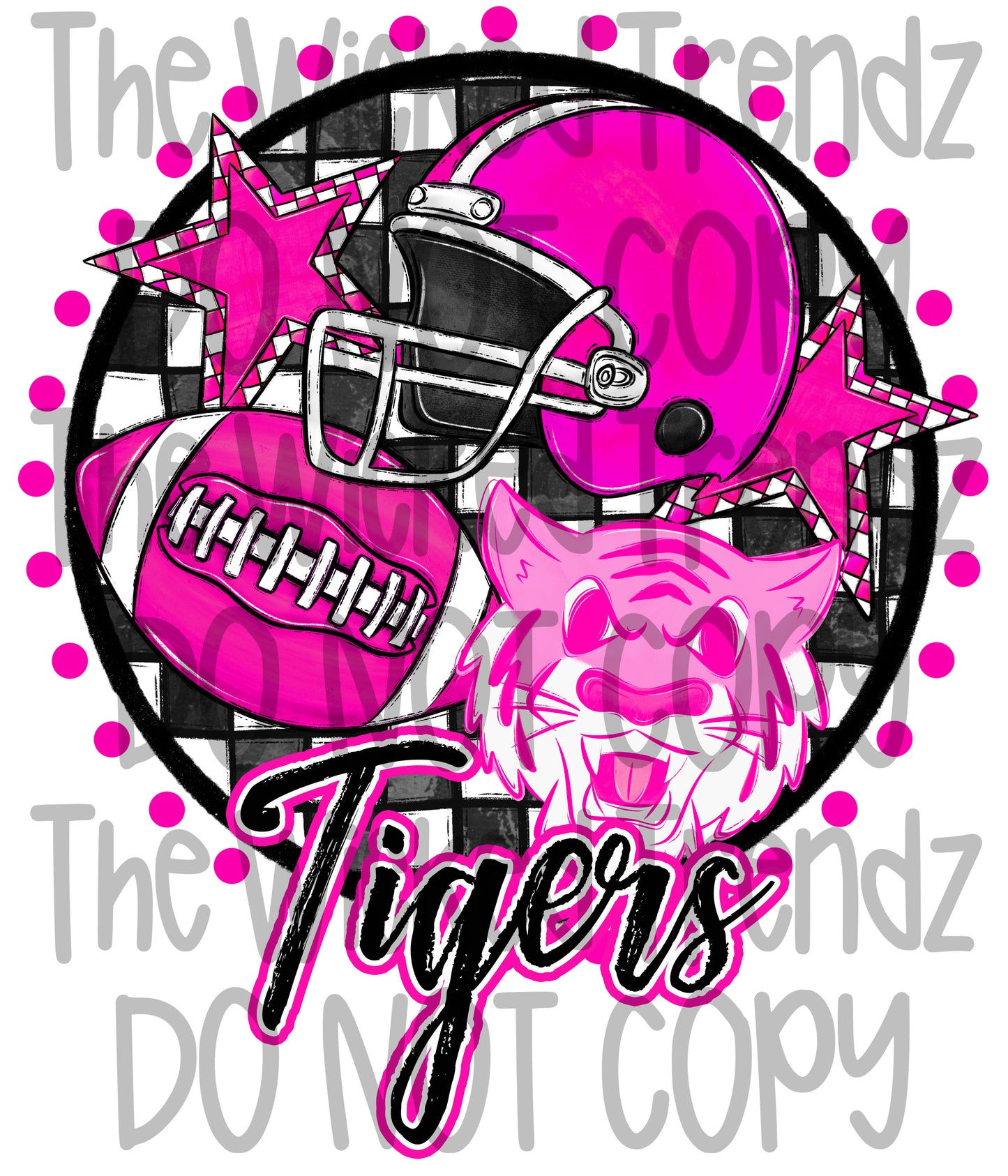 Tigers Pink Out Football Cheer Mascot Digital Design October Awareness