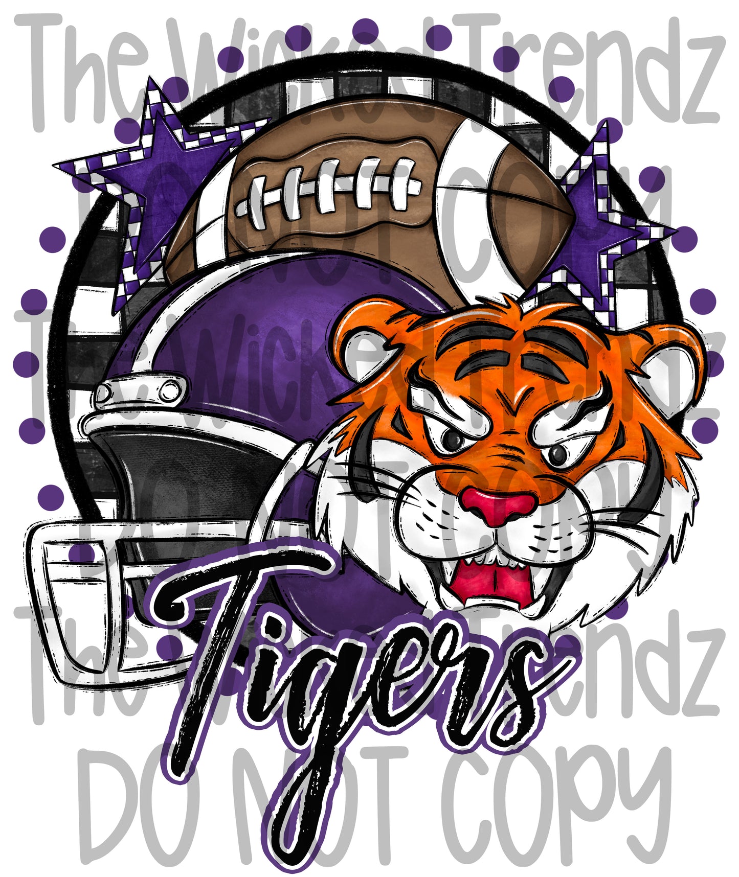 Tigers Purple Football Mascot Digital Design