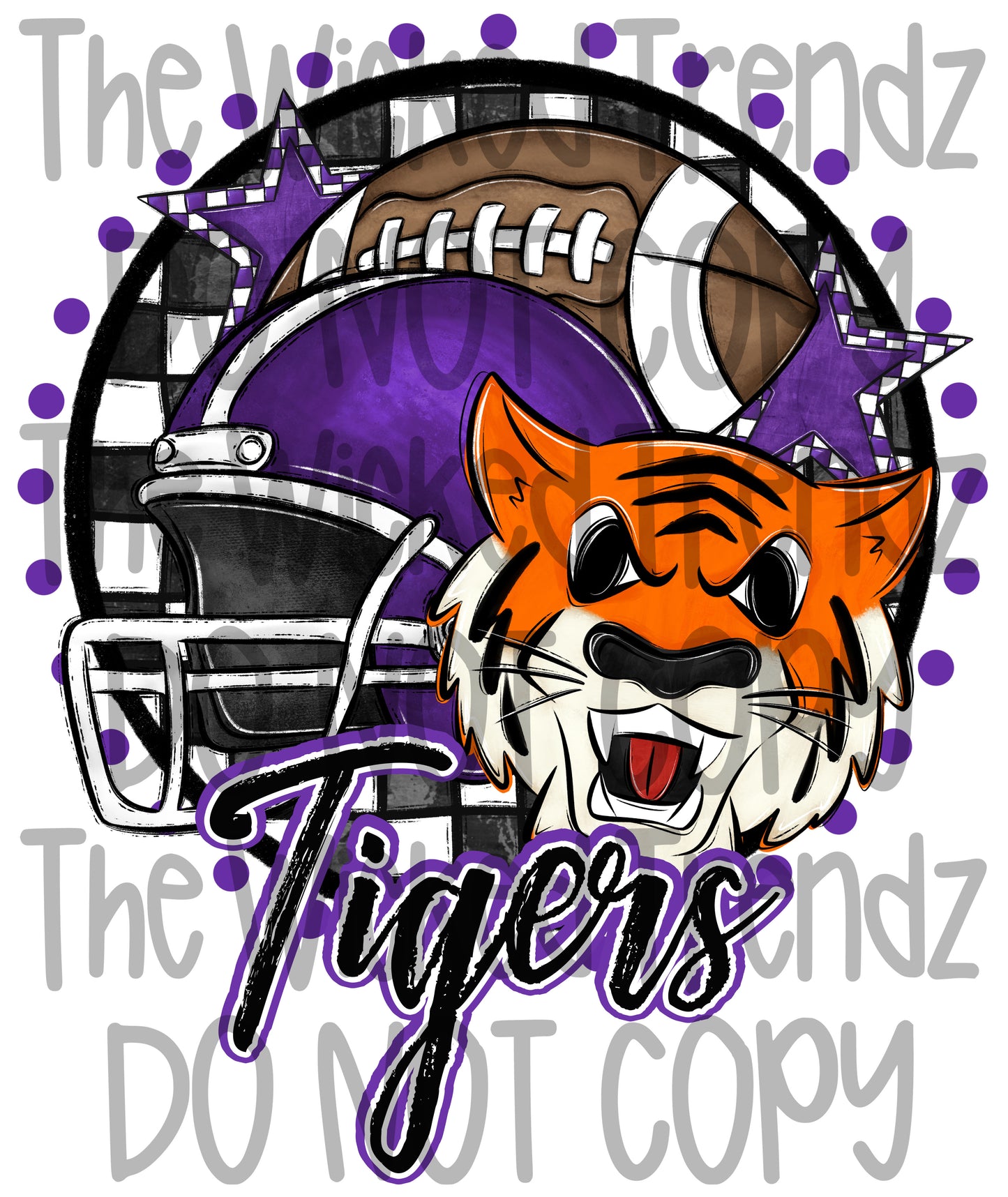 Tigers Purple Football Mascot Digital Design