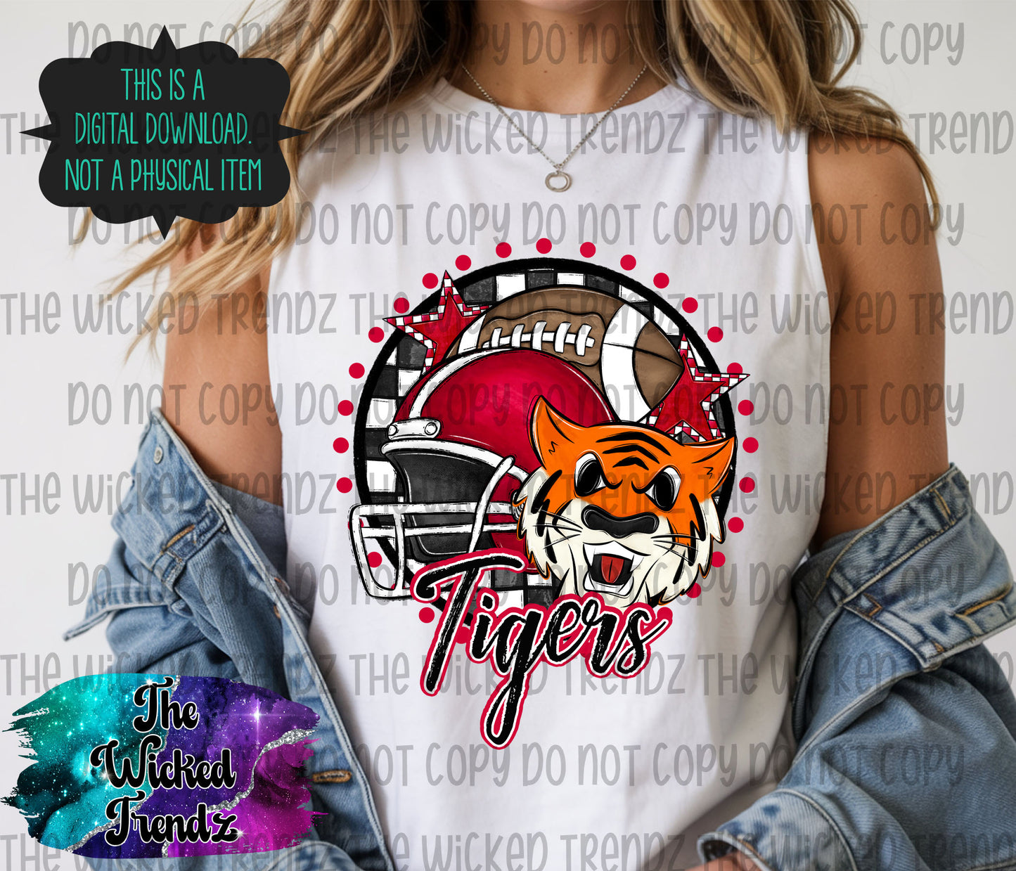 Tigers Red Football Mascot Digital Design