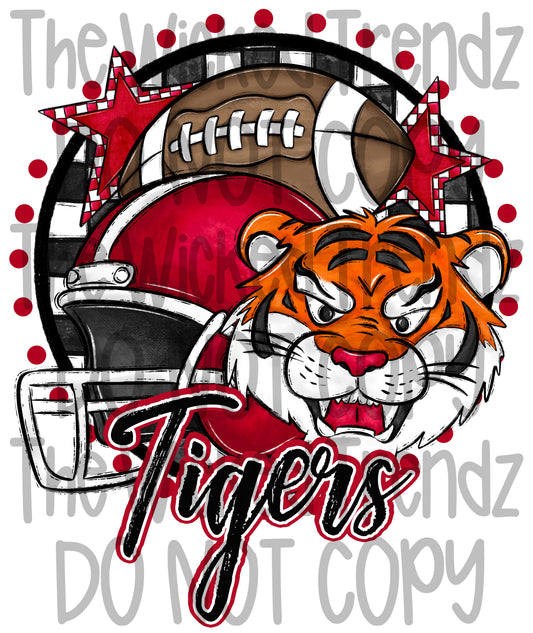 Tigers Red Football Team Mascot Digital Design