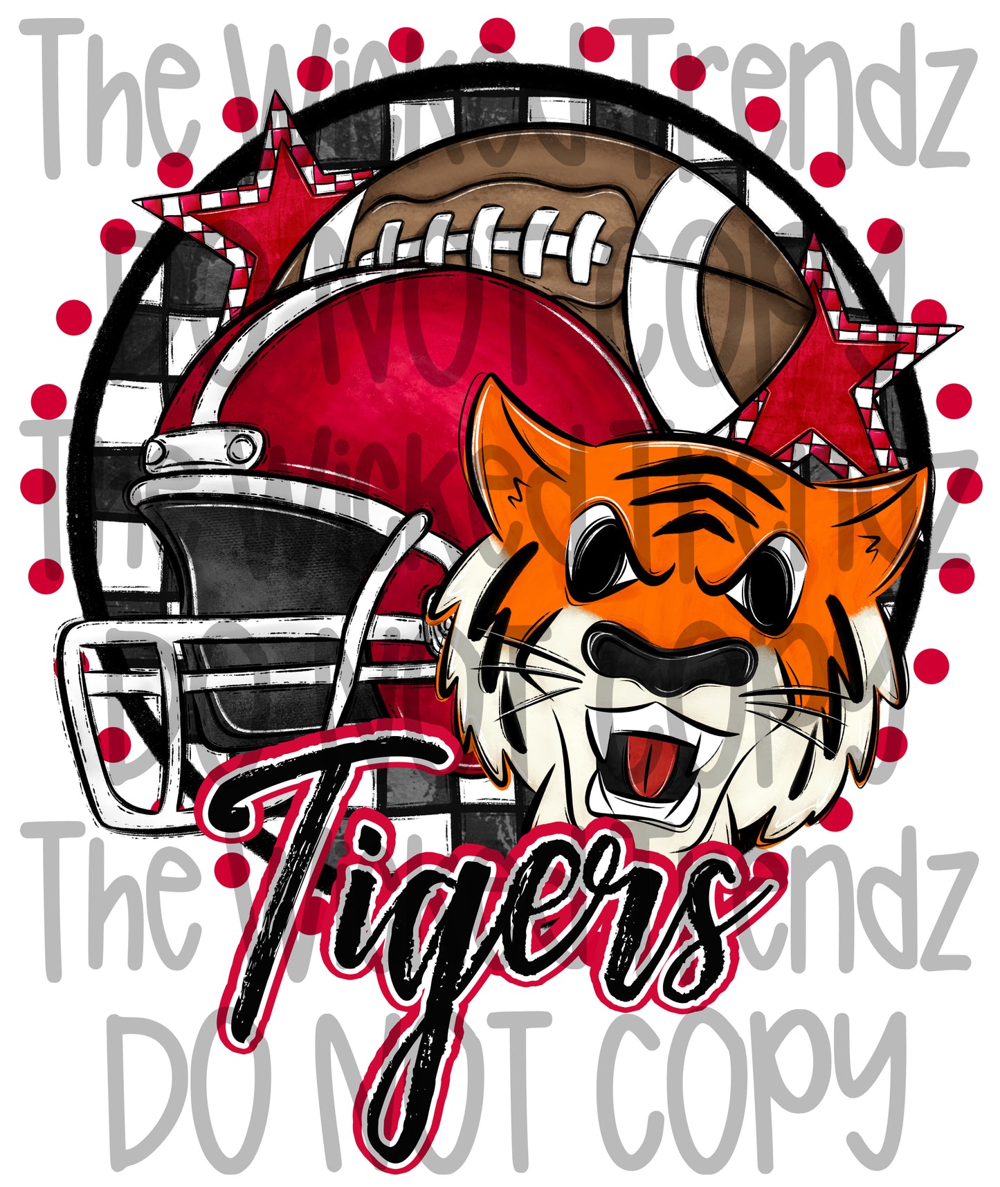 Tigers Red Football Mascot Digital Design