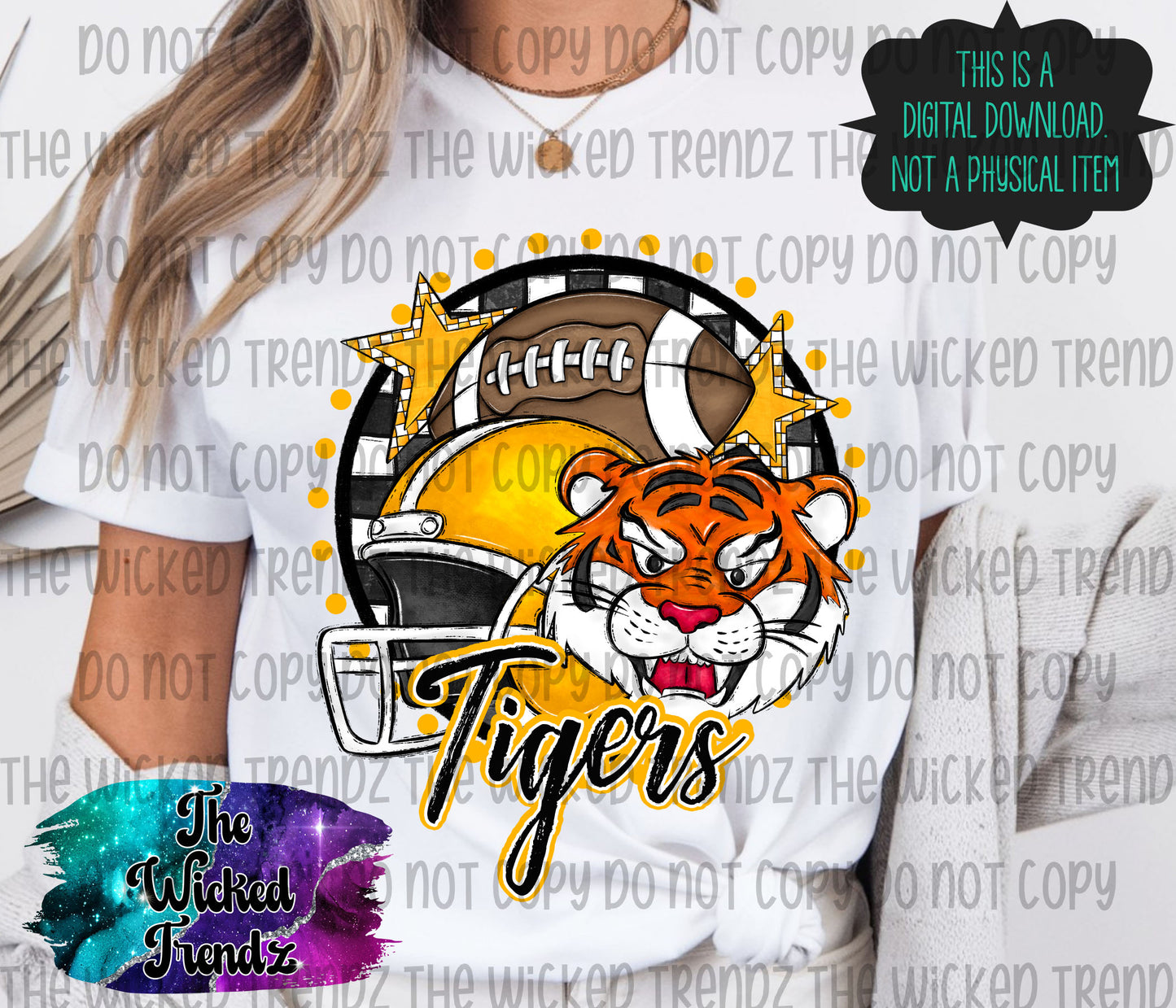 Tigers Yellow Football Mascot Digital Design