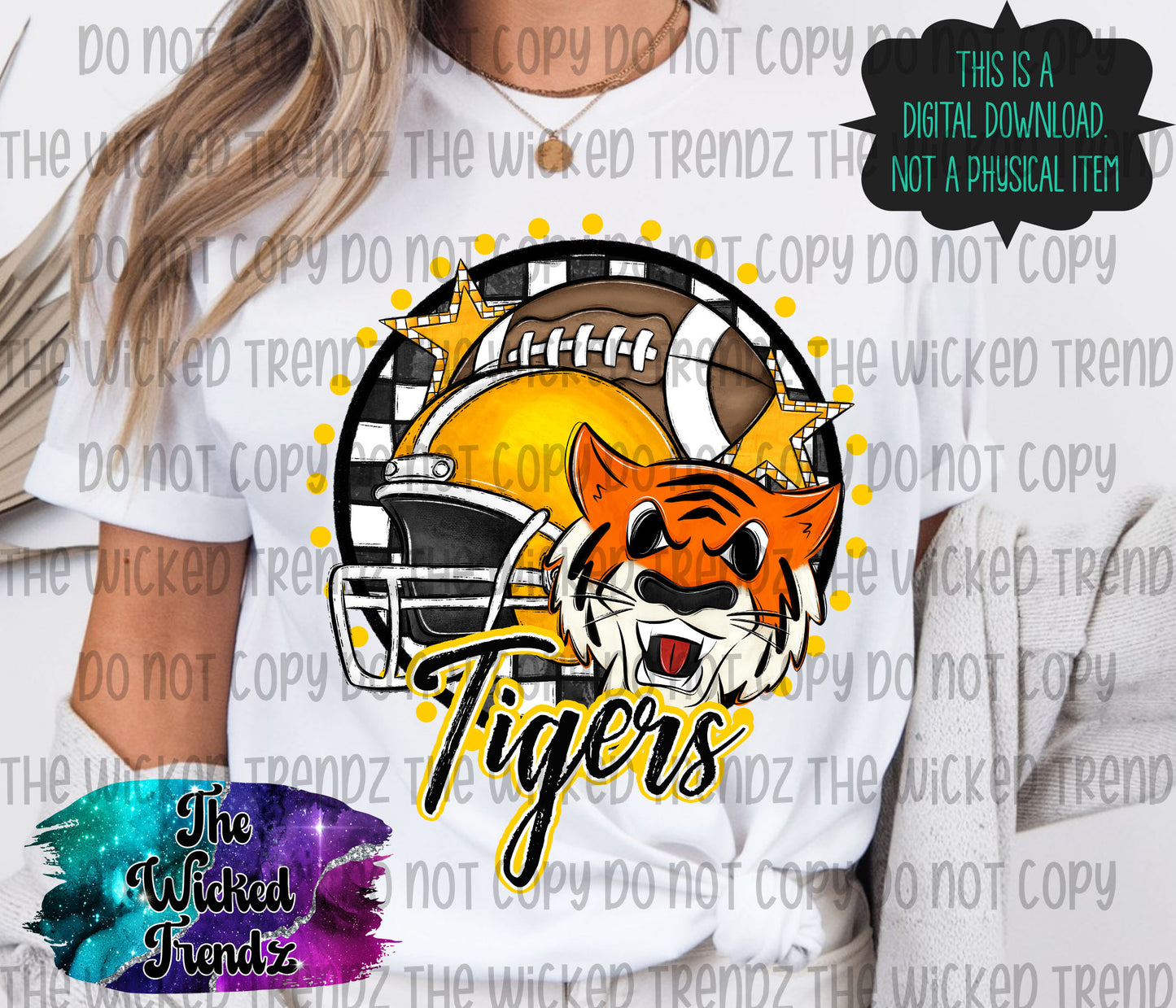 Tigers Yellow Football Mascot Digital Design