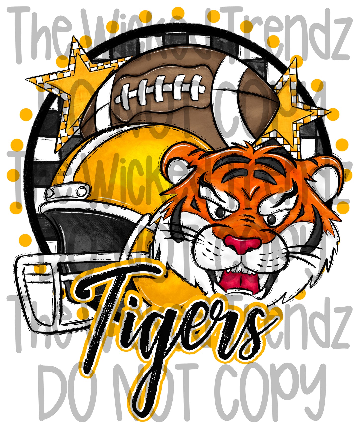 Tigers Yellow Football Mascot Digital Design