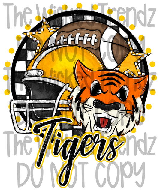 Tigers Yellow Football Team Mascot Digital Design