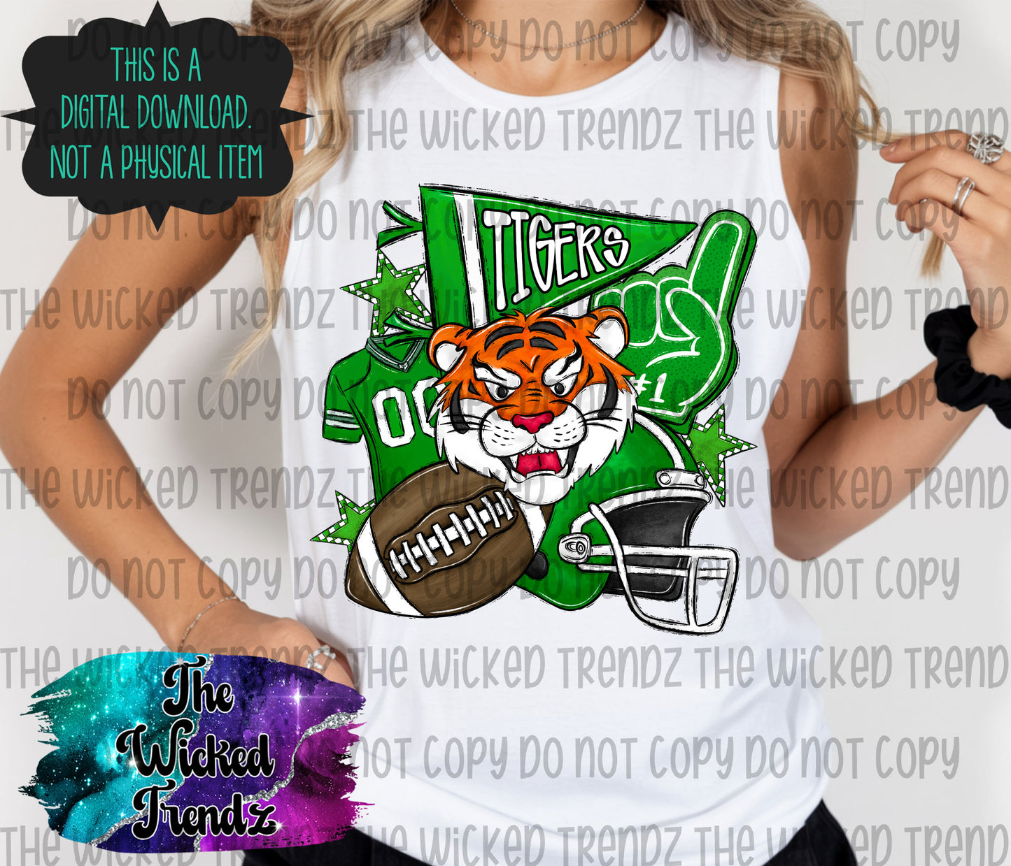 Tigers Green Football Mascot Digital Design