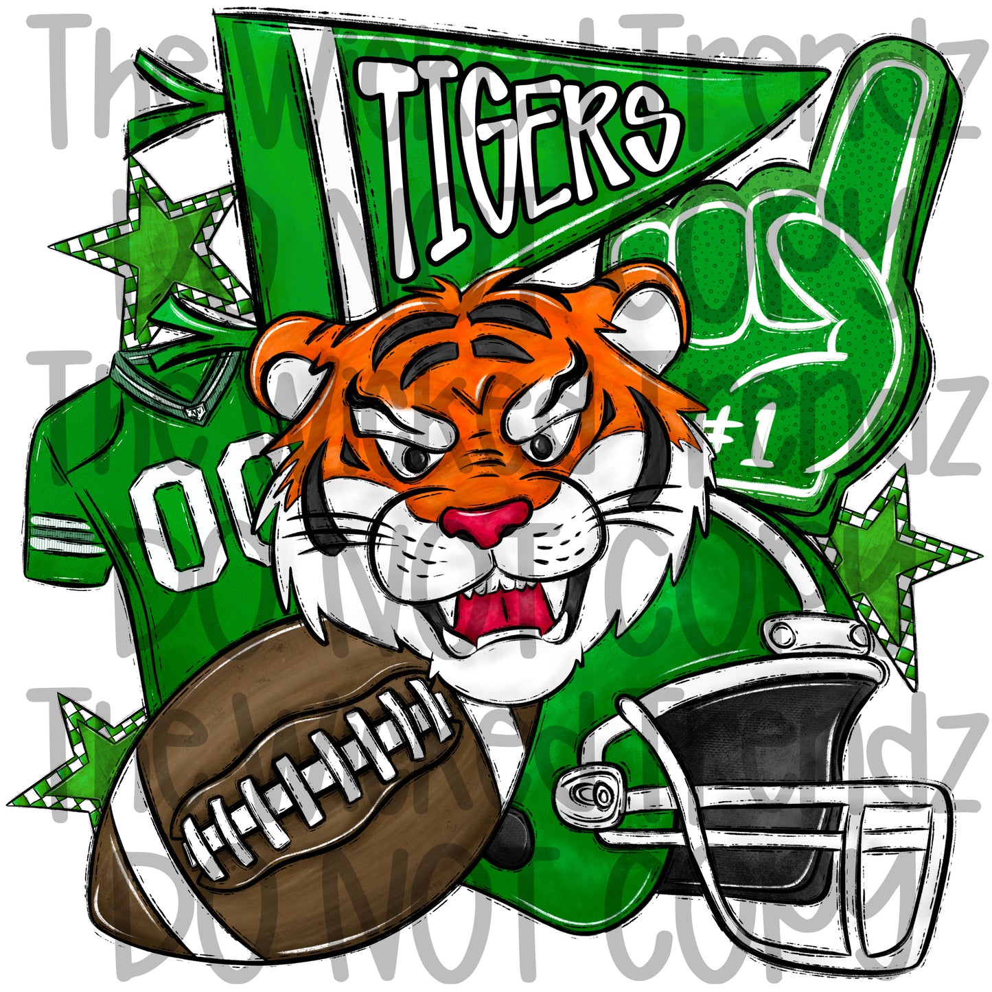 Tigers Green Football Mascot Digital Design